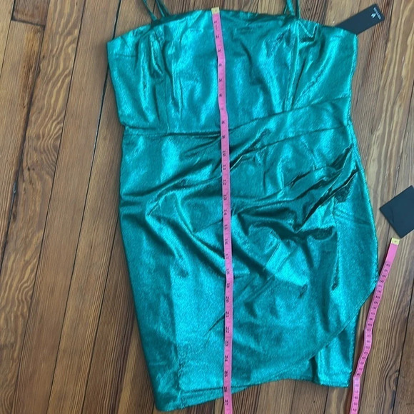 Lulus Always Envied Green Metallic Gathered Mini Dress - Size L - Picture 15 of 15